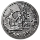 1 oz Hobo Nickel Antiqued Art Round Jefferson Skull Scroll Silver w/ COA