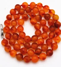 Natural 6mm Brazil Orange Red Jade Round Gemstone Beads Necklace 18''
