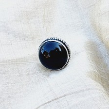 Round Black Onyx Women Ring Solid 925 Sterling Silver Handmade Jewelry