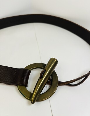 ISAIAH KINCAID Brown Hip Leather Belt Brass Toggle and O  display picture 3