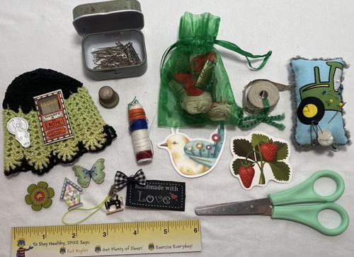 Wood Farm Box 2 Sewing Pin cushions Rhinestone Machine Charm Notions 190 - Picture 6 of 21