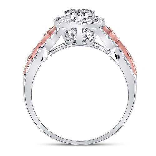 14k Two-tone Gold Womens Diamond Teardrop Cluster Bridal Engagement Ring 1.00ctw - Image 4 of 4