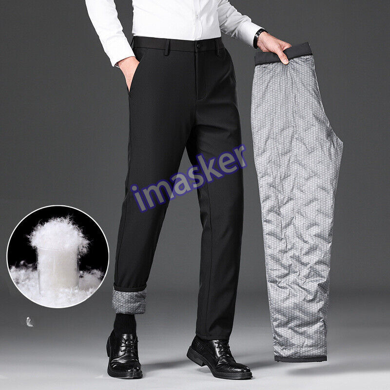Winter Men Puffer Padded Trousers Pants Duck Down Straight Thicken Warmer Casual