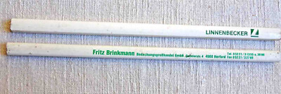2 Tischler-Bleistifte weiß, Werbung Linnenbecker Brinkmann Herford, 23,5 cm
