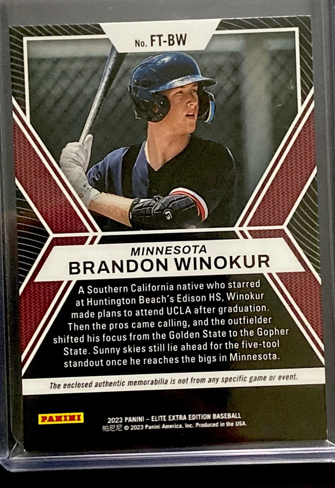 Brandon Winokur 2023 Elite Extra Edition Red Future Threads Relic Card #FT-BW - Image 4 of 4