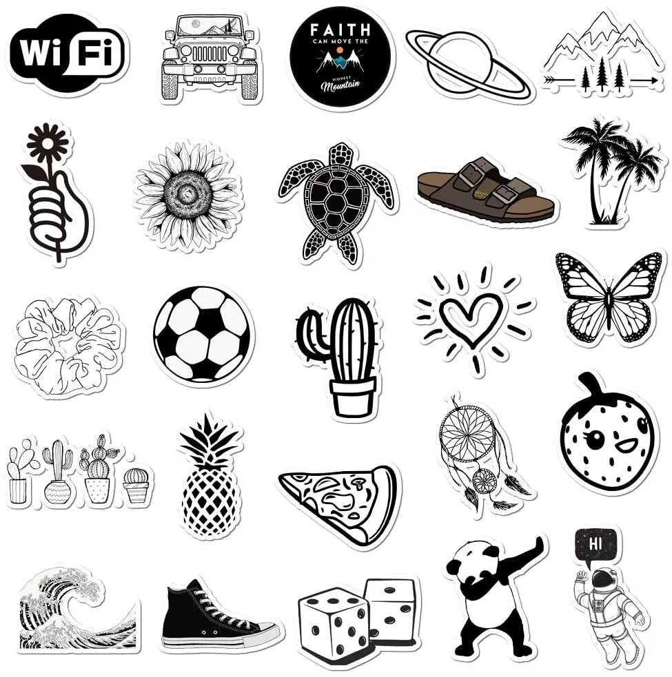 50-Pack Black White Vsco Stickers Fresh Laptop Bottle Stickers