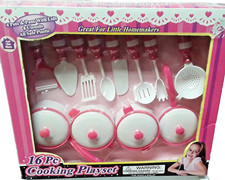 16 Pc .Pink Plastic Cookware Set 6 IN. Utensils 3 x 3 Inc Pots  Pans