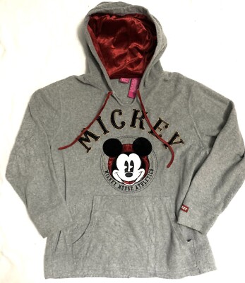 Disney Official Vintage Retro Mickey Mouse Grey Fleece Hoodie Womens XL VGC 