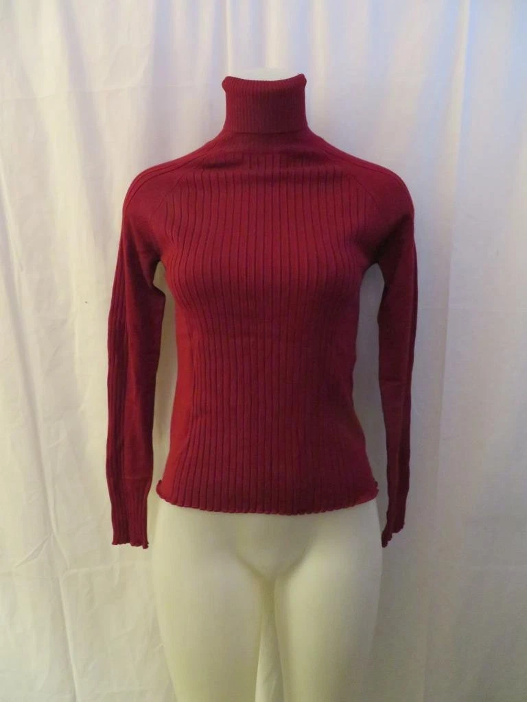 WOMENS ZARA KNIT RED TURTLENECK TOP W RIBBED TRIM SIZE S
