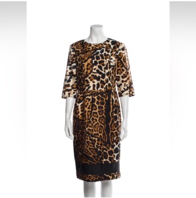 NWOT Women s Size 44 100% Silk Yves Saint Laurent Animal Print Dress