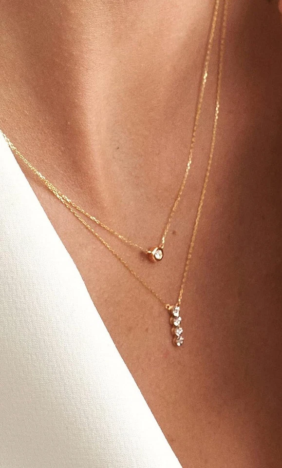 "Collar solitario de diamantes de oro amarillo de 14 k para mujer, 18"" regalo para mujer" Foto 2 de 4