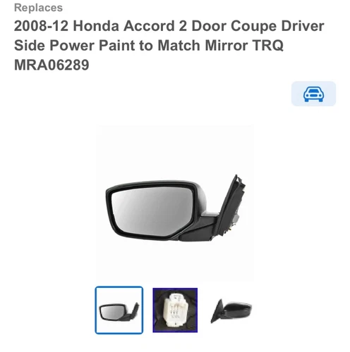 TRQ Side View Mirror Power Smooth Black Driver LH for 08-12 Honda Accord Coupe