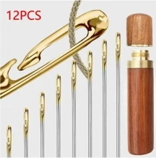 Stainless Steel Self-threading 12Pcs Needles +Wooden Barrel