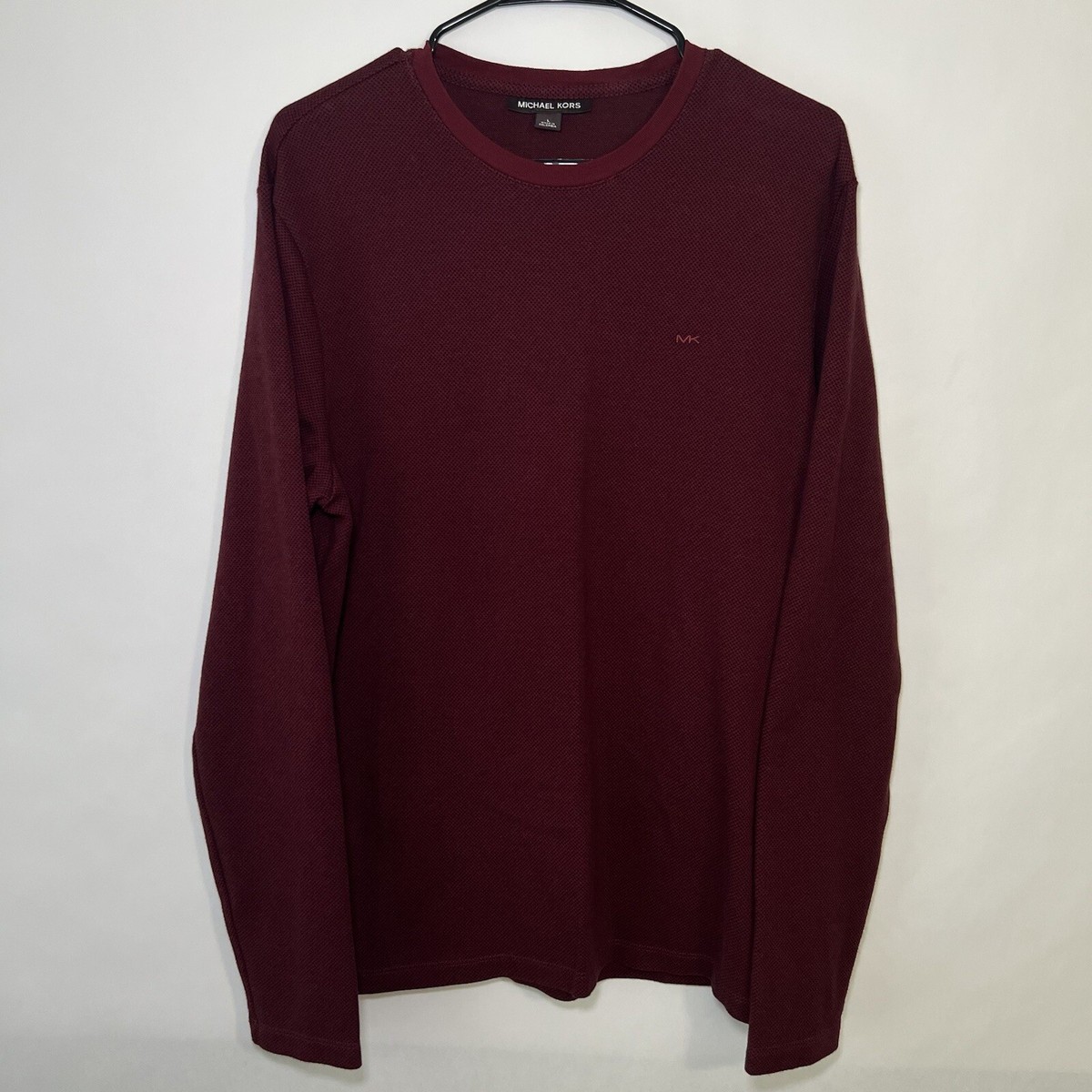 Michael Kors Crew Neck Pullover Sweater Mens Size L Large Red Long