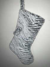 Textured White Faux Fur Christmas Stocking With Pom Poms 15