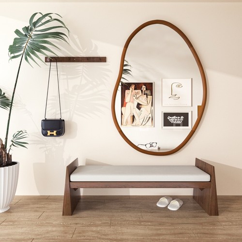 Large Irregular Wooden Framed Wall Mirror Hanging Horizontally/Vertically Decor - Picture 9 of 18
