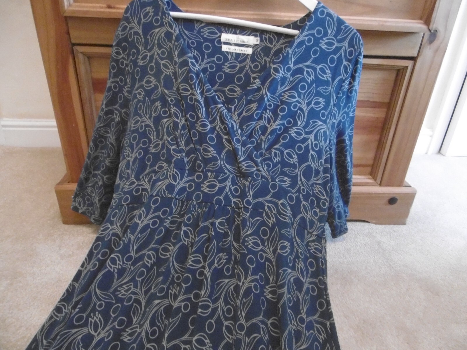 womens SEASALT Teal Blue Print Jersey THE LAKE DRESS Long/Midi Dress