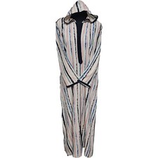 Women's Moroccan Peach Black Multi Stripes Long Sleeve Hooded Cotton Blend Ka