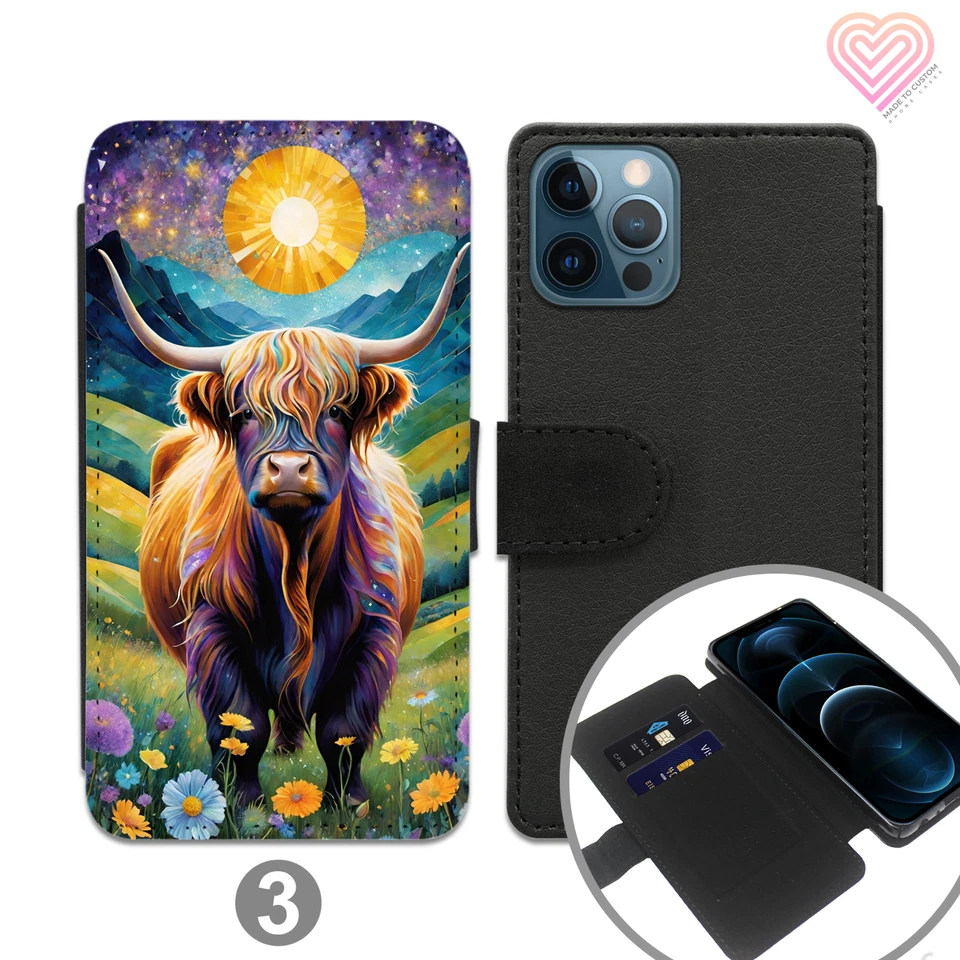 Highland Cow Phone Case Wallet Leather Flip Cover For Apple iPhone Samsung 755 - Image 4 of 4