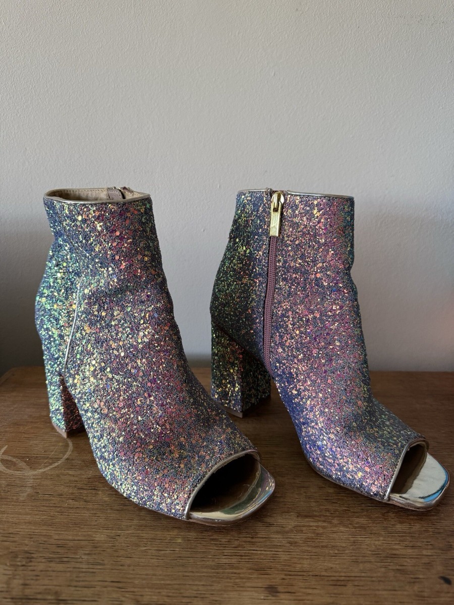 Schuh Glitter Sequin Open Toe Heeled Boots Size Beautiful Purple