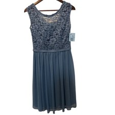NWT Davids Bridal Lace Chiffon Dress Blue Sleeveless Formal Evening Women Size 6