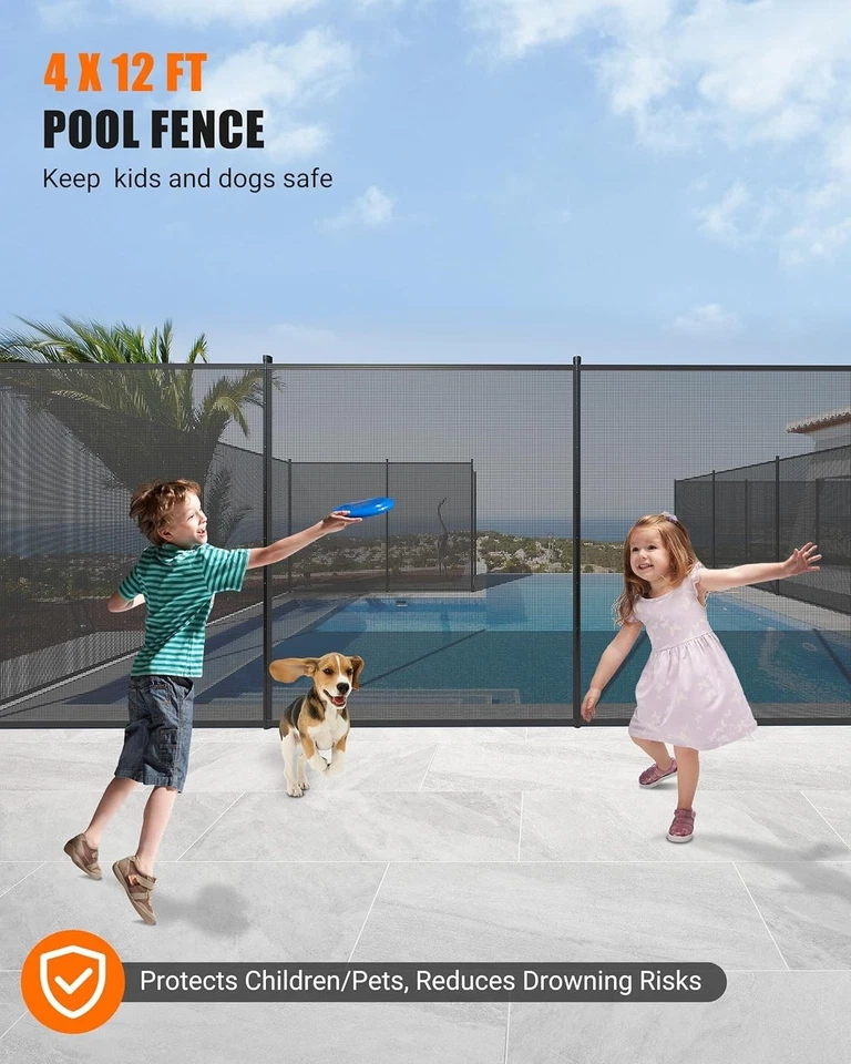 4×12ft Removable Pool Safety Fence – Aluminum Frame with Durable Teslin Mesh - Изображение 2 из 4