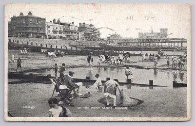 Bognor West Sands Strand Kinder Sandburg Pier Sussex Echt Foto Postkarte 1928