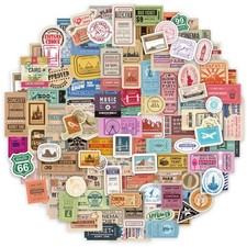 Prstincol 300 Pcs Vintage Travel Stickers Ticket and 300