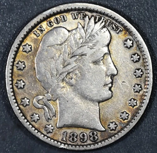 1898 25C BARBER SILVER QUARTER KM# 114 Grade:  VF++ A6613
