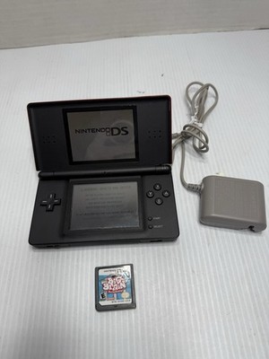 Nintendo DS Lite Crimson Red Black Handheld Gaming System Charger Stylus 1 Game