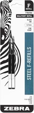 Steel, F-Refill Ballpoint Ink Refills, 0.7mm Fine Point, Black Ink, Fits Zebra