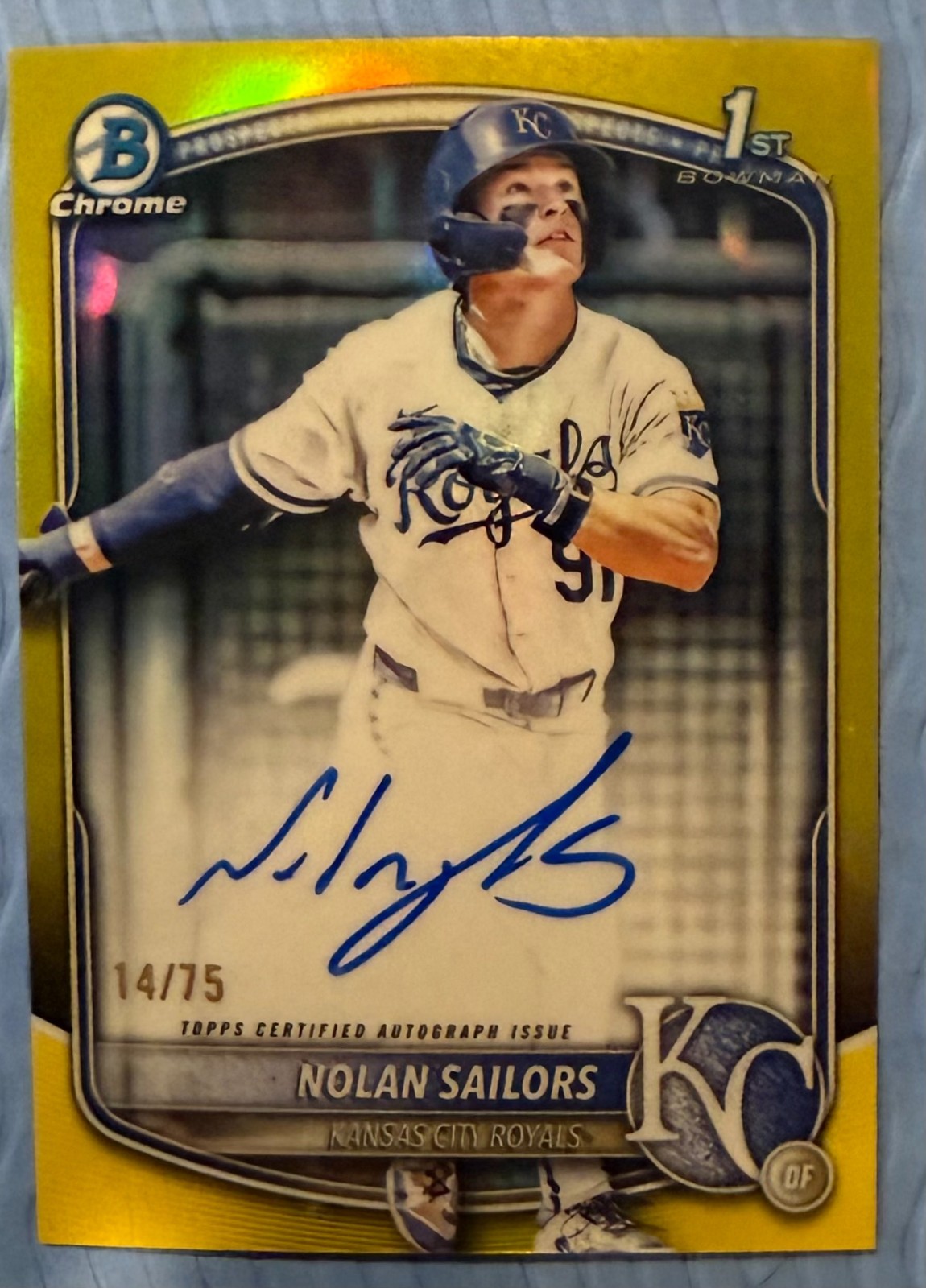 2025 Bowman Draft NOLAN SAILORS 1st Chrome Auto YELLOW Refractor  14/75 Royals