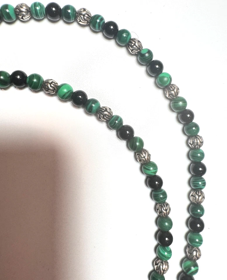 Collar John Hardy Plata Esterlina Clásico Cadena Malaquita-Onyx Cuentas - 20-24" Foto 4 de 4