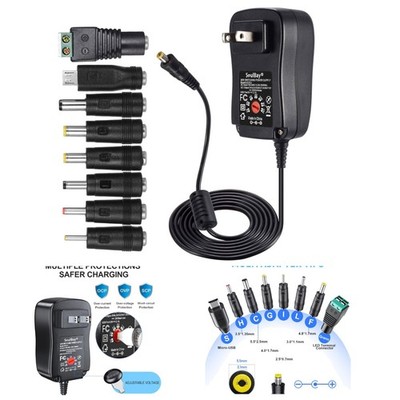 30W AC/DC Adapter with 8 Tips - Adjustable Voltage 3V-12V for Multiple Devices