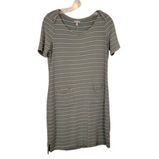 T by Talbots Striped T-Shirt Mini Dress Short Sleeves Scoop Neck Green SZ Small