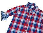 8P BABY GAP 3T Plaid Oxford Button Up Down Shirt Roll Up Sleeves Red White Blue — photo 2