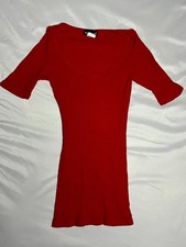 Vintage Y2K Red Wet Seal SMALL 100% Cotton USA Made 3/4 Sleeve Shirt Ribbed