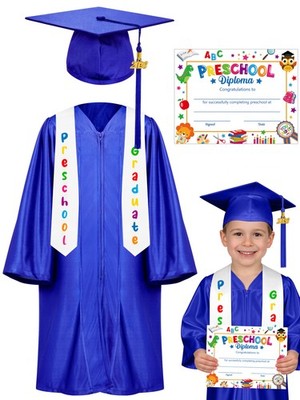 QZYL Preschool Graduation Cap and Gown Set, Unisex Kindergarten 30, Blue 