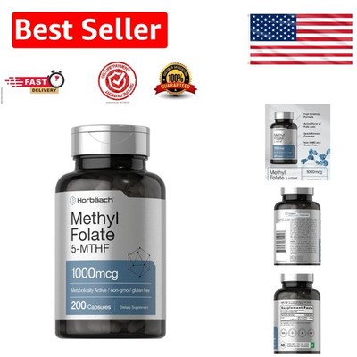 Methyl Folate Supplement | 1000 mcg | Non-GMO & Gluten Free 200 Capsules