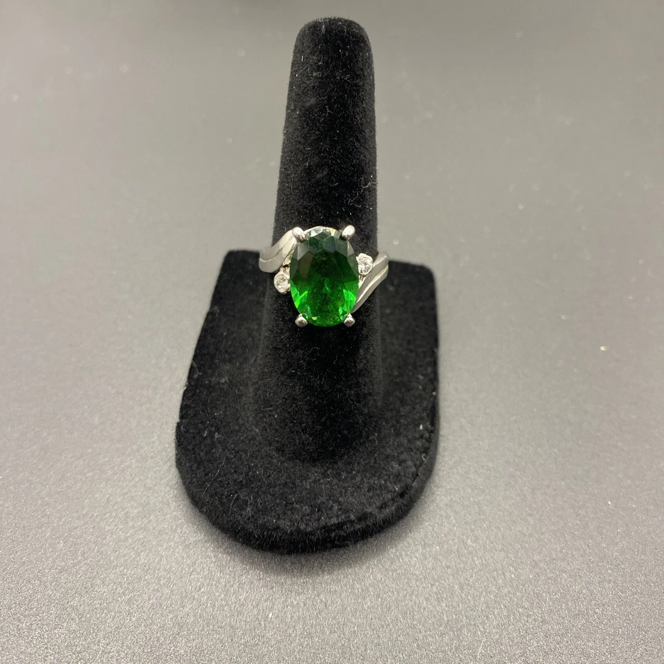 复古鸡尾酒戒指 模拟翡翠石 18KGE 5 码 — 第 2/4 张图片