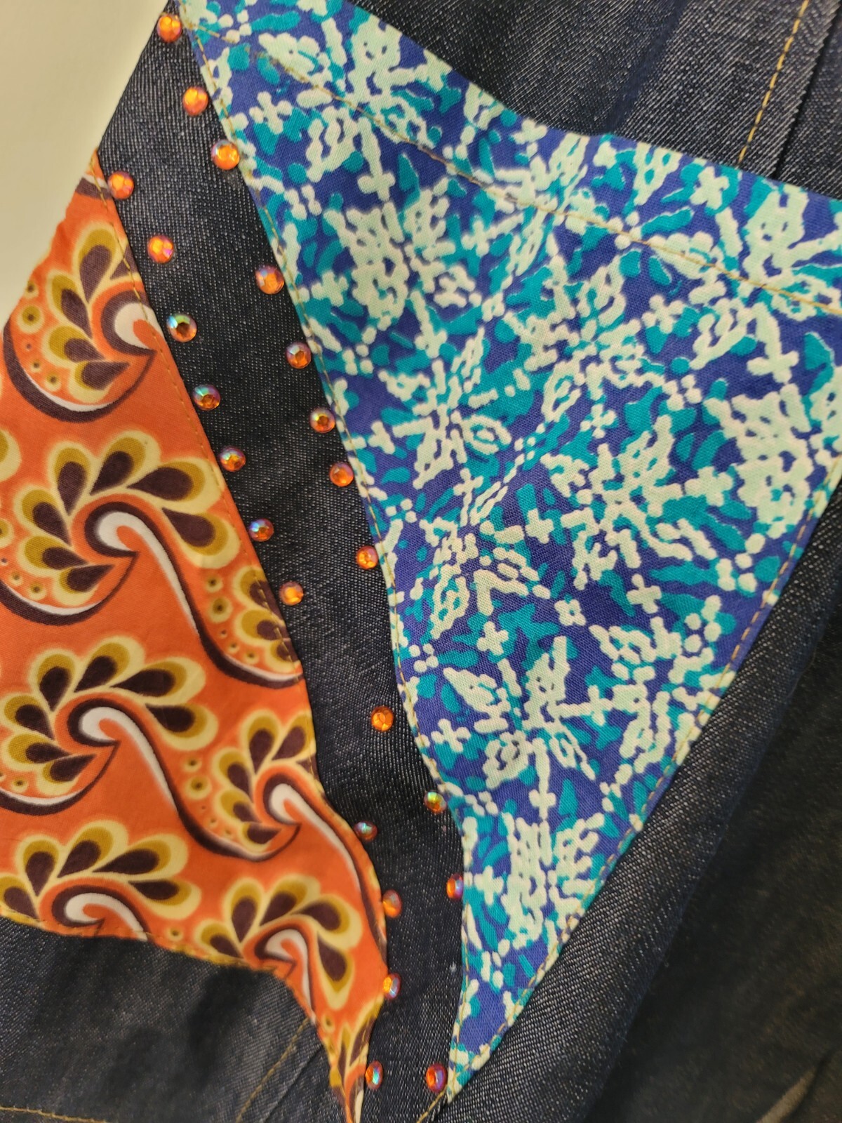 Handmade Button Down Denim Shirt Patchwork Short … - image 3