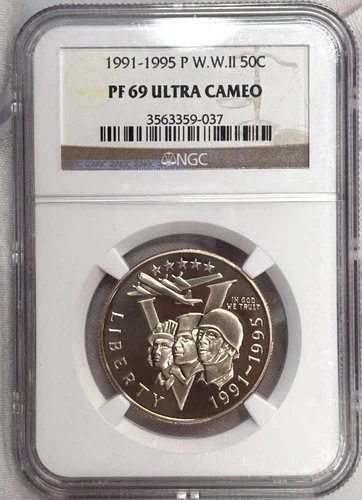 1991-1995 50 CENTS 50C WWII PF69 NGC HALF DOLLAR PROOF UC PR69 COMMEMORATIVE