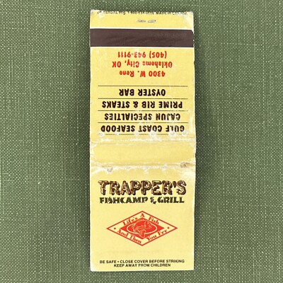Vintage Matchbook Trapper s Fishcamp and Grill Oklahoma City OK Matches Unstruck