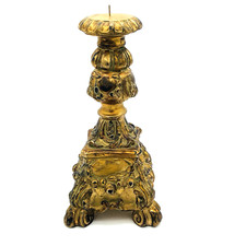 Vtg Italian Style Ornate Heavy Handpainted Plaster Pedestal Pillar Candle Holder