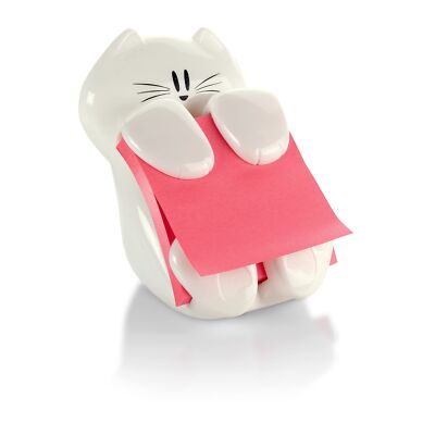 Cat Shaped Post it Note Dispenser White Fun Design Holds 3 x 3 Notes