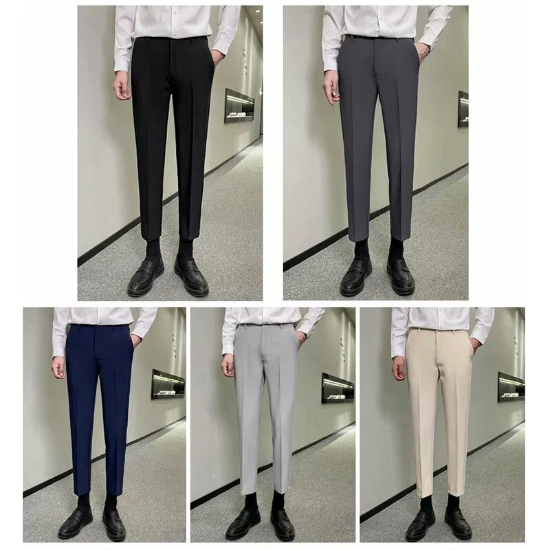 Men Capri Pants Crop Leg Tapered Trousers Slim Fit Casual Business