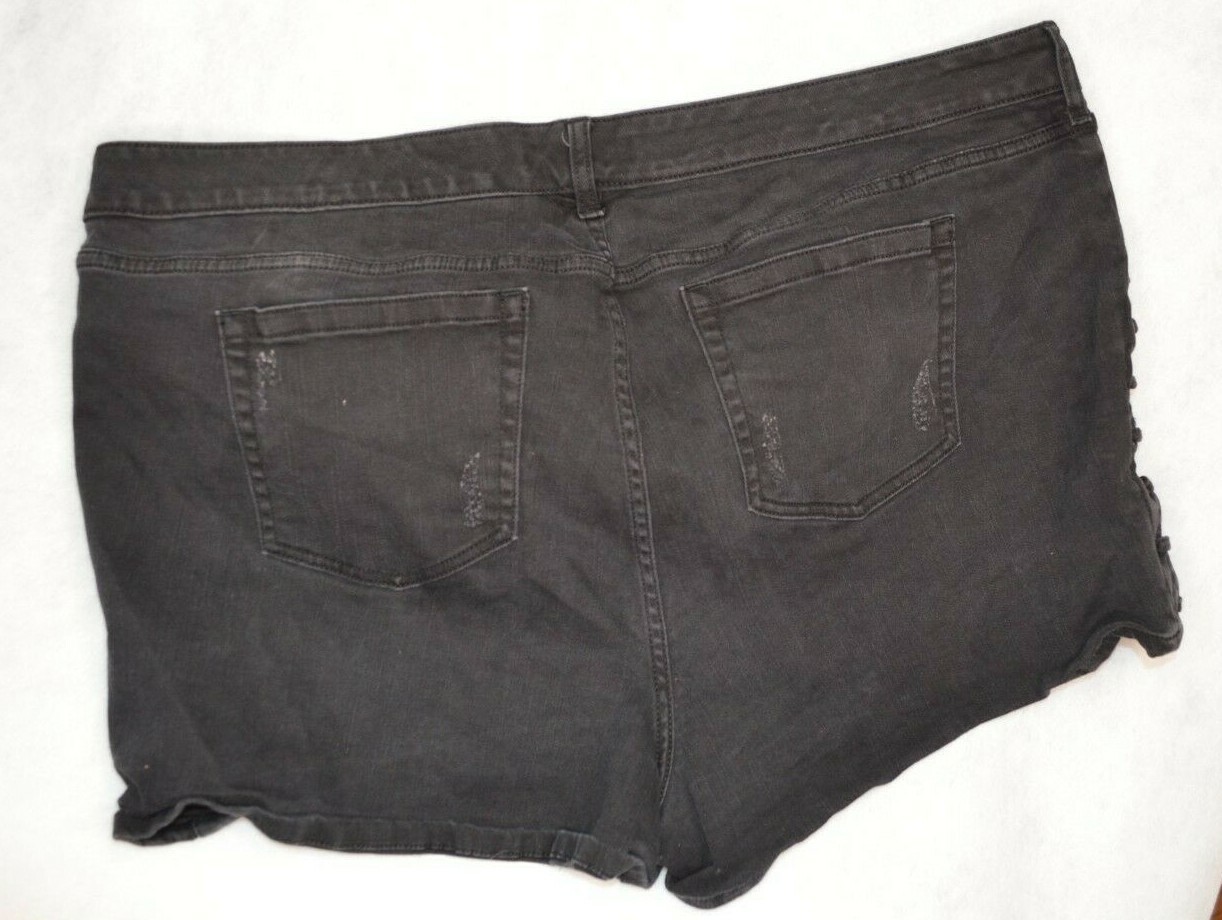 Torrid Womens Denim Distressed Black Booty Shorts Plus Size 26 Button
