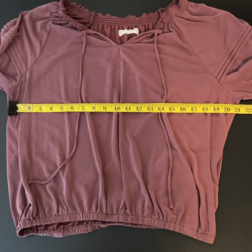 Lucky Brand Shirt Women L Mauve Raglan Long Sleeve Smock Tie Neck Modal Blend - Picture 13 of 14