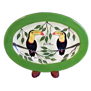 Toucans Costa Rica El Paisaje Oval Plate Hand Painted Signed Zaida 9.25" x 6.75"