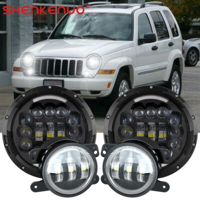 7'' Inch LED Headlights Fog Lights Turn Signal Combo For 2003-2007 Jeep Liberty